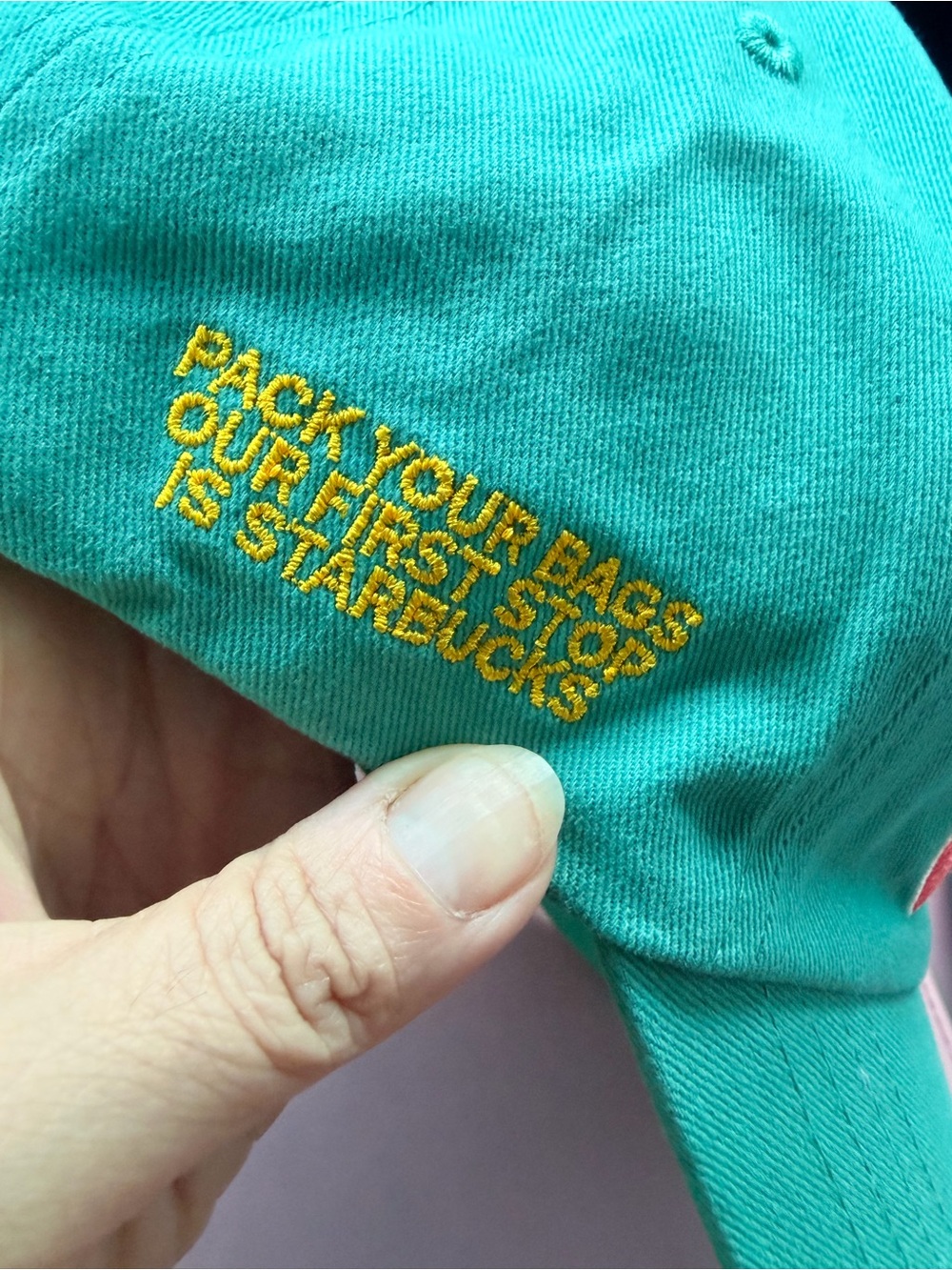 NWT Starbucks Teal 'Road Trip' Embroidered Baseball Cap with Cream Accent - Picture 6 of 10